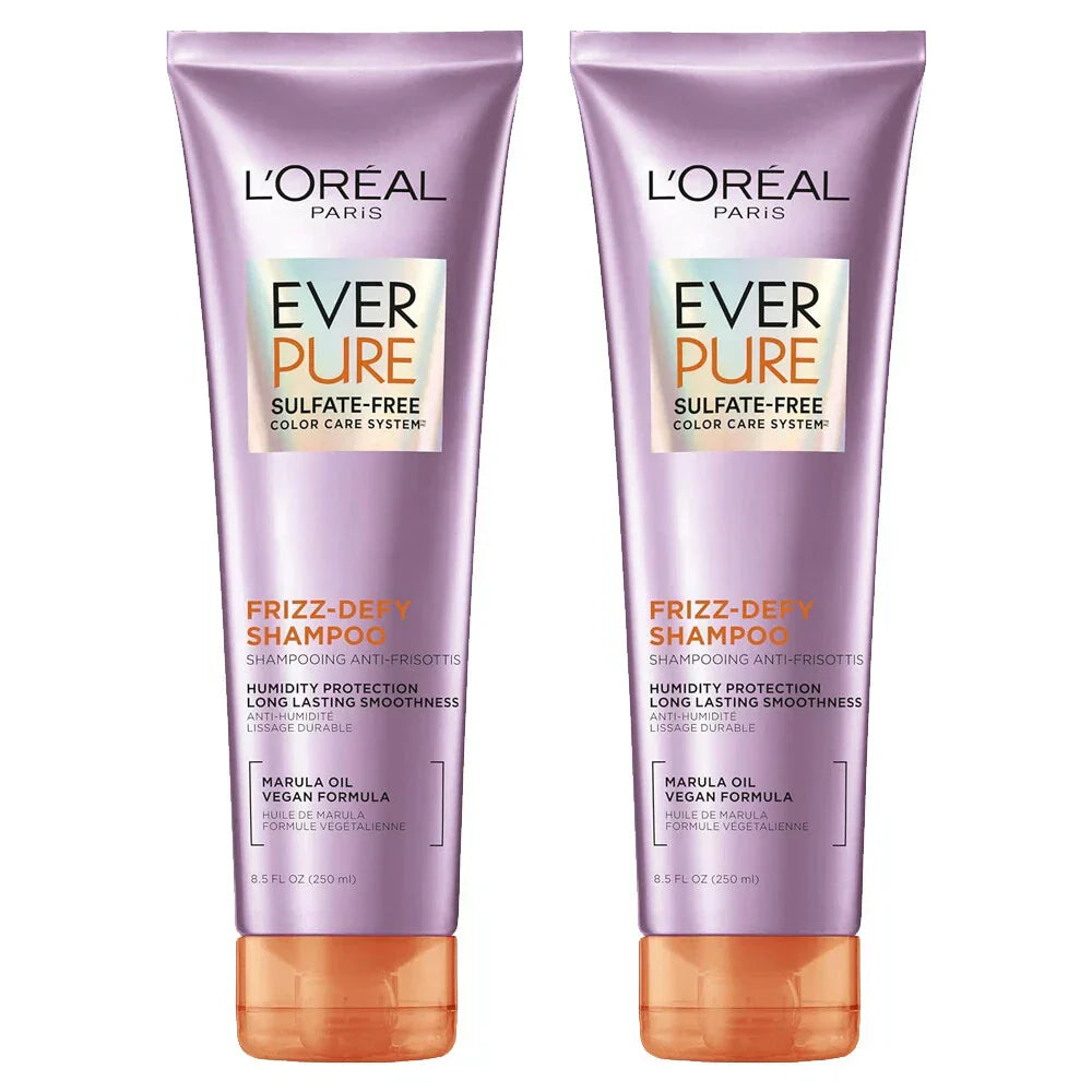 L'Oreal Paris EverPure Free Frizz Defy Shampoo, Marula Oil 8.5 fl Oz Pack of 2.